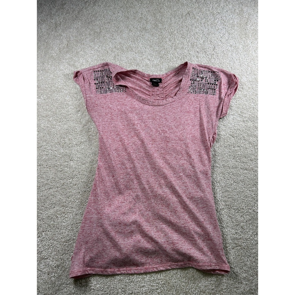 Rue21 Shirt Womens S Studded Shoulder Ruched Back Short Sleeve Casual‎ Y2K 90s